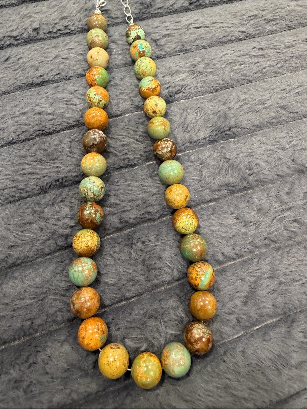 Handmade Green Brown Jasper Beaded Necklace Jay King Sterling silver 18.5-21.5”